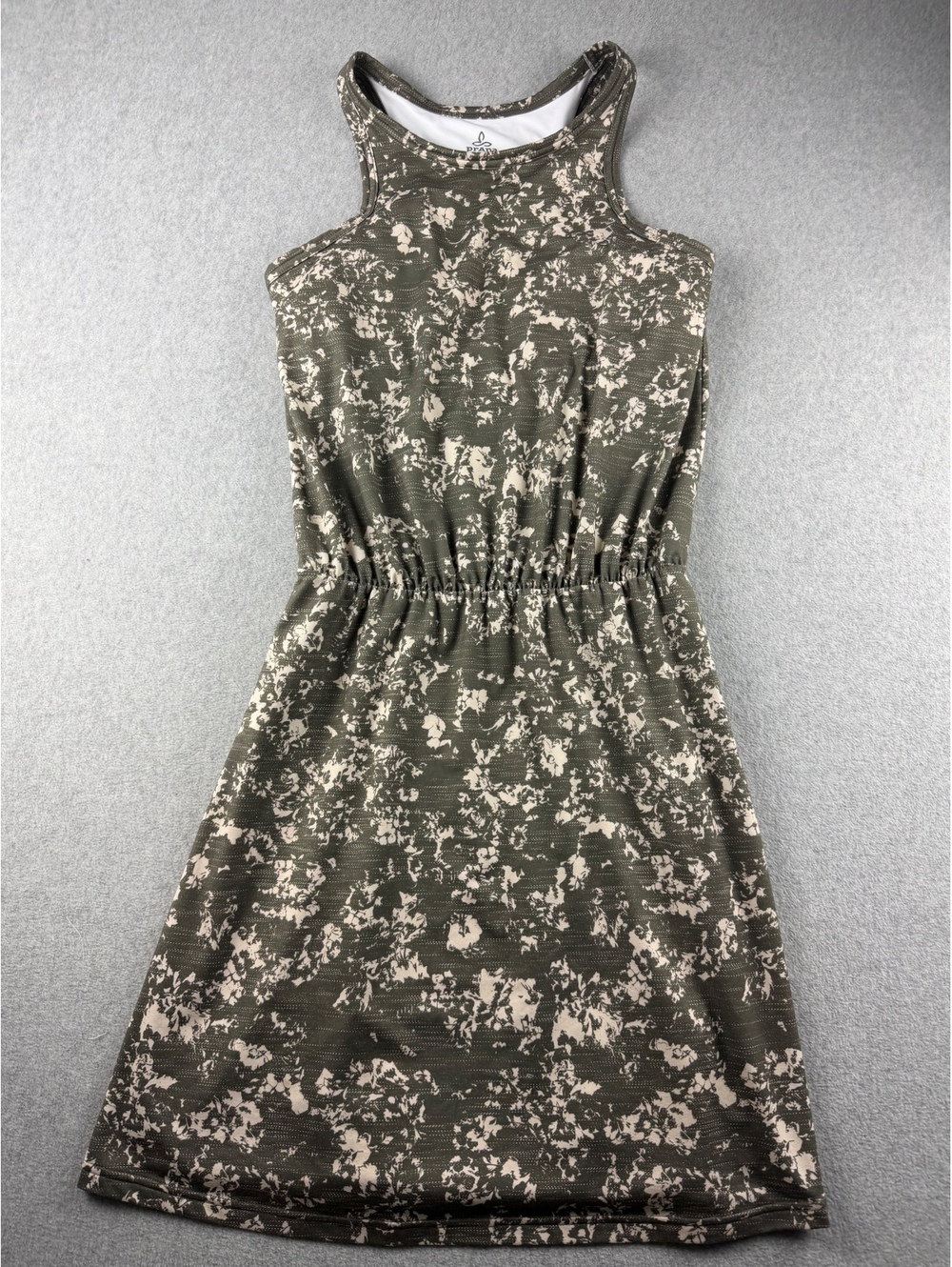 prAna Mandoline Dress Womens S Olive Green Floral Racerback Shelf Bra Travel